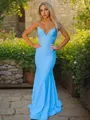 Sheath/Column V-Neck Sleeveless Glamourous Sweep Train Jersey Prom Dress