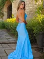 Sheath/Column V-Neck Sleeveless Glamourous Sweep Train Jersey Prom Dress