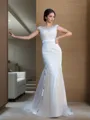 Trumpet/Mermaid Sheer Neck Short Sleeves Sweep Train Head-turning Tulle Prom Dress With Sash