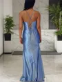 Sheath/Column Spaghetti Straps Seductive Sleeveless Sweep Train Silk like Satin Prom Dress