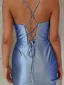 Sheath/Column Spaghetti Straps Seductive Sleeveless Sweep Train Silk like Satin Prom Dress