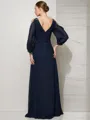 Timeless A-line V-Neck Long Sleeves Floor-Length Chiffon Prom Dress With Slit