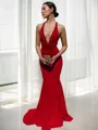 Sheath/Column V-Neck Mesmerizing Sleeveless Sweep Train Jersey Prom Dress