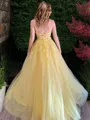 A-line Princess One-Shoulder Sleeveless Sweep Train Charming Tulle Corset Prom Dress