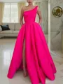 A-line One-Shoulder Sleeveless Floor-Length Stunning Satin Prom Dress