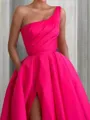 A-line One-Shoulder Sleeveless Floor-Length Stunning Satin Prom Dress
