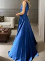 A-line One-Shoulder Fashion Sleeveless Sweep Train Silk like Satin Prom Dress