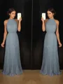 A-line High Neck Delicate Sleeveless Floor-Length Chiffon Prom Dress With Pleats