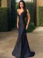 Sheath/Column V-Neck Sleeveless Sweep Train Show-stopping Silk like Satin Prom Dress