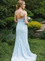 Sheath/Column Straps Sleeveless Sweep Train Tulle Pretty Prom Dress