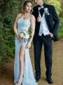 Sheath/Column Straps Sleeveless Sweep Train Tulle Pretty Prom Dress
