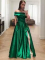 A-line Off-the-Shoulder Sleeveless Dazzling Floor-Length Satin Prom Dress