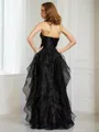 A-line Strapless Sleeveless Floor-Length Flattering Organza Prom Dress With Ruffles