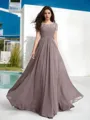 A-line Sheer Neck Short Sleeves Floor-Length Chiffon Graceful Prom Dress With Beading
