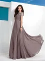 A-line Sheer Neck Short Sleeves Floor-Length Chiffon Graceful Prom Dress With Beading