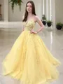 Ball-Gown Princess Dreamy V-Neck Sleeveless Sweep Train Tulle Corset Prom Dress