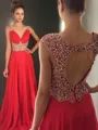 A-line V-Neck Sleeveless Sweep Train Timeless Chiffon Prom Dress With Beading