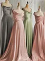 A-line Spaghetti Straps Sleeveless Sweep Train Modest Silk like Satin Prom Dress