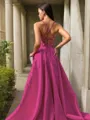 A-line Spaghetti Straps Sleeveless Sweep Train Satin Chic Prom Dress