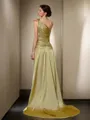 Attention-grabbing Sheath/Column One-Shoulder Sleeveless Sweep Train Silk like Satin Prom Dress With Slit