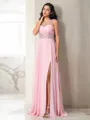 A-line Sheer Neck Sleeveless Sophisticated Sweep Train Chiffon Prom Dress With Beading