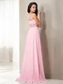A-line Sheer Neck Sleeveless Sophisticated Sweep Train Chiffon Prom Dress With Beading