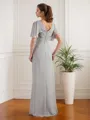 Sheath/Column V-Neck Short Sleeves Floor-Length Hot Chiffon Prom Dress With Beading
