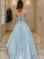 A-line Princess V-Neck Sleeveless Sweep Train Tulle Feminine Prom Dress