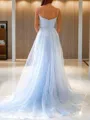 A-line Princess Spaghetti Straps Beautiful Sleeveless Court Train Tulle Prom Dress