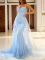A-line Princess Spaghetti Straps Beautiful Sleeveless Court Train Tulle Prom Dress