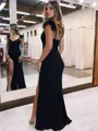 Sheath/Column V-Neck Sleeveless Sensual Sweep Train Stretch Crepe Prom Dress