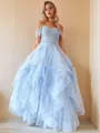 A-line Princess Off-the-Shoulder Sleeveless Floor-Length Tulle Balanced Prom Dress