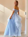 A-line Princess Off-the-Shoulder Sleeveless Floor-Length Tulle Balanced Prom Dress