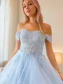 A-line Princess Off-the-Shoulder Sleeveless Floor-Length Tulle Balanced Prom Dress