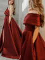 A-line One-Shoulder Sleeveless Refined Sweep Train Satin Prom Dress