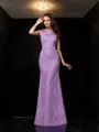 Sheath/Column Scoop Sleeveless Floor-Length Exquisite Lace Prom Dress With Lace