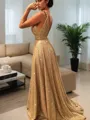 A-line Straps Sleeveless Sweep Train Timeless Prom Dress With Beading