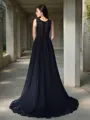 Elegant A-line Scoop Sleeveless Sweep Train Chiffon Prom Dress With Applique