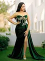 Sheath/Column Scoop Sleeveless Sweep Train Unadorned Velvet Corset Prom Dress