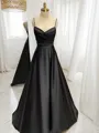 A-line V-Neck Sleeveless Sweep Train Silk like Satin Stunning Prom Dress