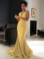 Trumpet/Mermaid V-Neck Sleeveless Elegant Sweep Train Jersey Prom Dress