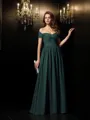 A-line Off-the-Shoulder Sleeveless Floor-Length Perfect Chiffon Prom Dress With Ruched