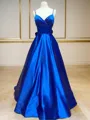A-line V-Neck Sleeveless Court Train Satin Trendy Prom Dress