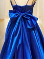 A-line V-Neck Sleeveless Court Train Satin Trendy Prom Dress