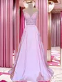 A-line V-Neck Sleeveless Floor-Length Unique Satin Prom Dress