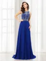 A-line Scoop Sleeveless Floor-Length Chiffon Pretty Prom Dress With Beading