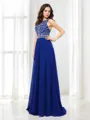 A-line Scoop Sleeveless Floor-Length Chiffon Pretty Prom Dress With Beading