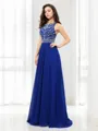 A-line Scoop Sleeveless Floor-Length Chiffon Pretty Prom Dress With Beading