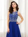 A-line Scoop Sleeveless Floor-Length Chiffon Pretty Prom Dress With Beading