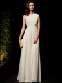 A-line Jewel Charming Sleeveless Floor-Length Chiffon Prom Dress With Beading
